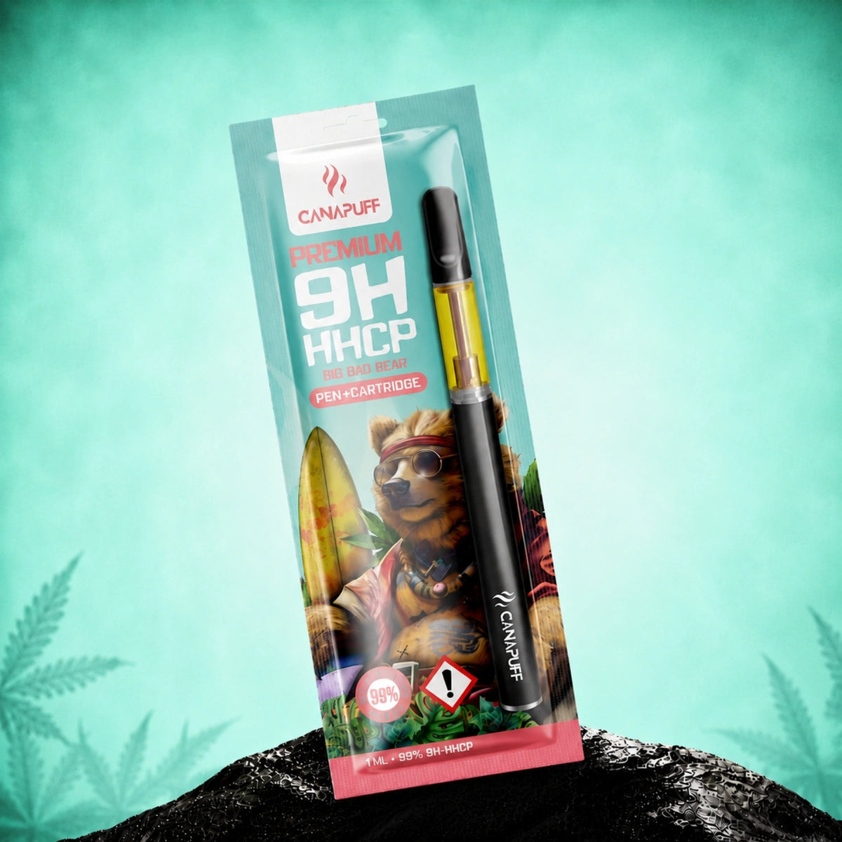 Canapuff 9H-HHCP pen and cartridge, Big Bad Bear flavor, 99%, 1 ml