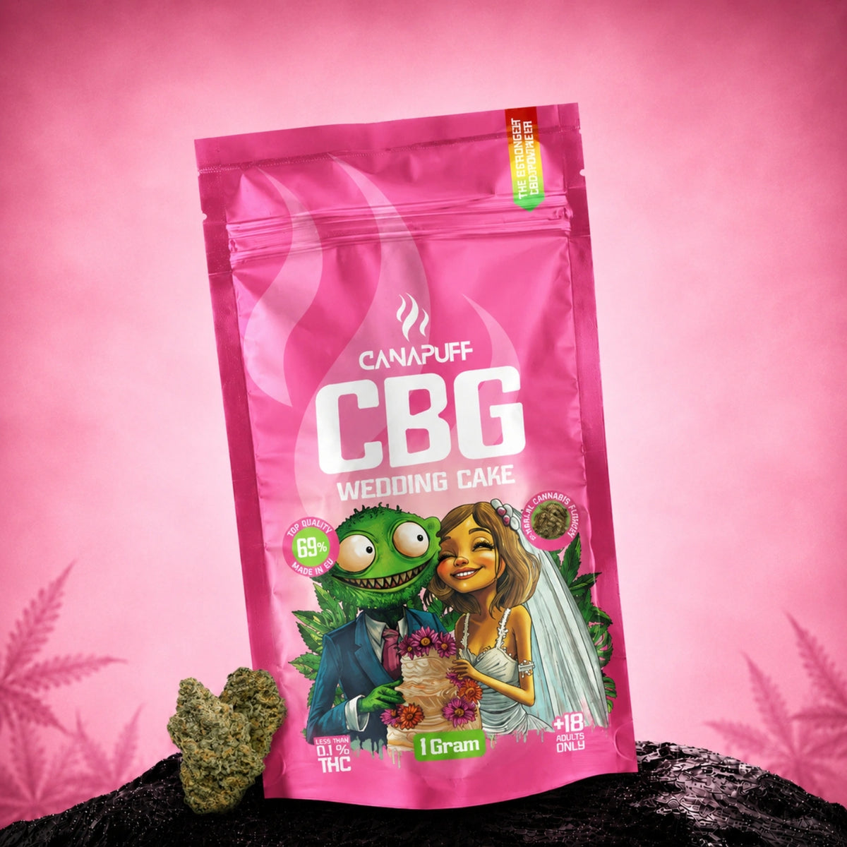 Canapuff CBG flowers Wedding Cake 69%, 1 gram pouch