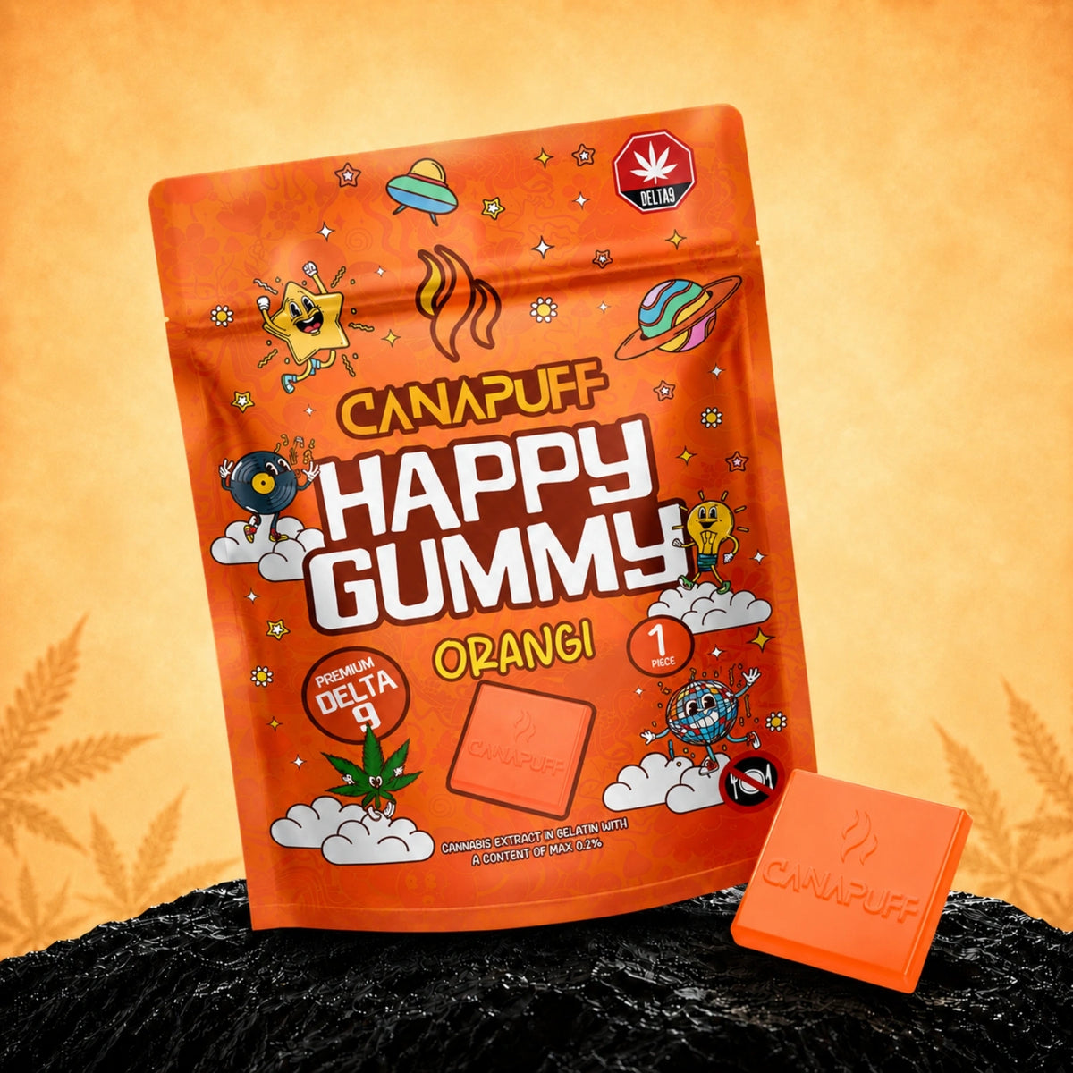 Canapuff Happy Gummies Delta-9 Orange, 1 piece, hemp-derived Delta-9 THC gummy