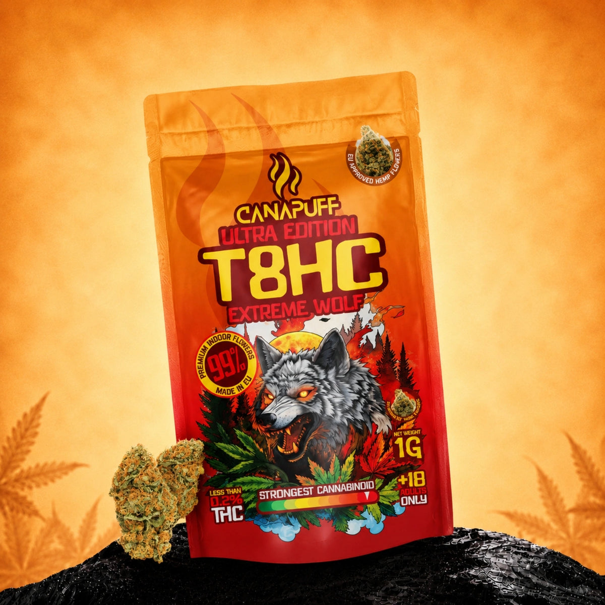 Canapuff T8HC Flowers Extreme Wolf 99%, 1g hemp-derived flowers pouch