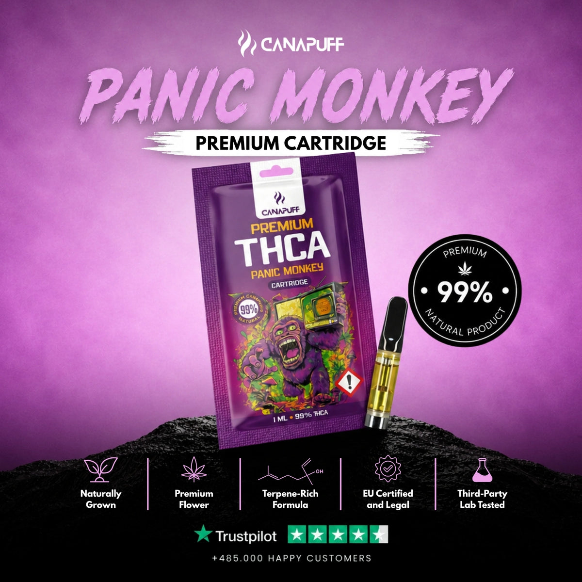 THCA Cartridge Panic Monkey 99%