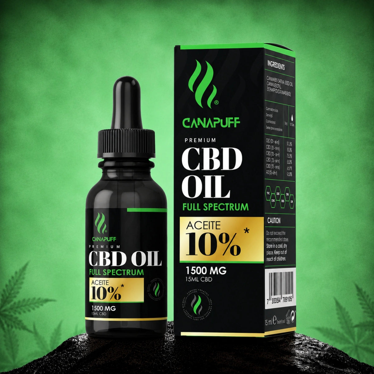 Canapuff CBD Oil Full Spectrum 10% 1500mg 15ml bottle with dropper