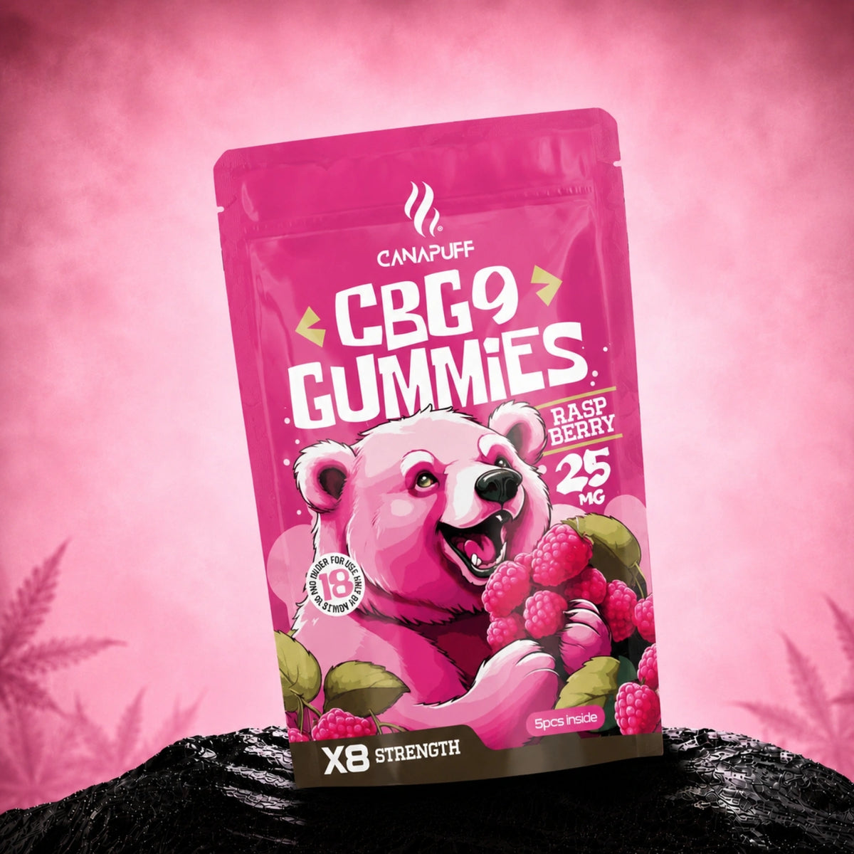 Canapuff CBG9 gummies raspberry 25 mg, 5 pieces, X8 strength