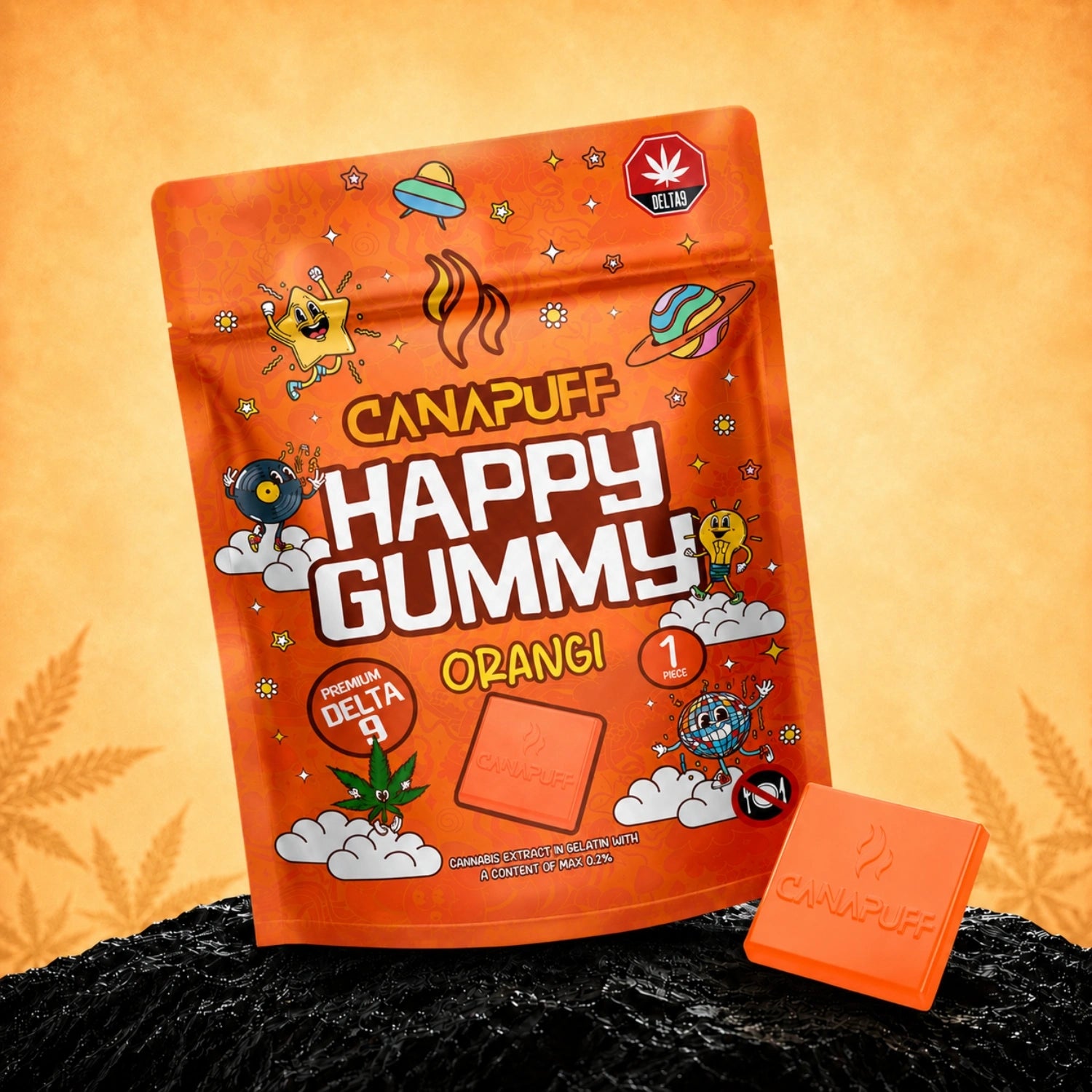Canapuff Happy Gummies Delta-9 Orange, 1 piece, hemp-derived Delta-9 THC gummy