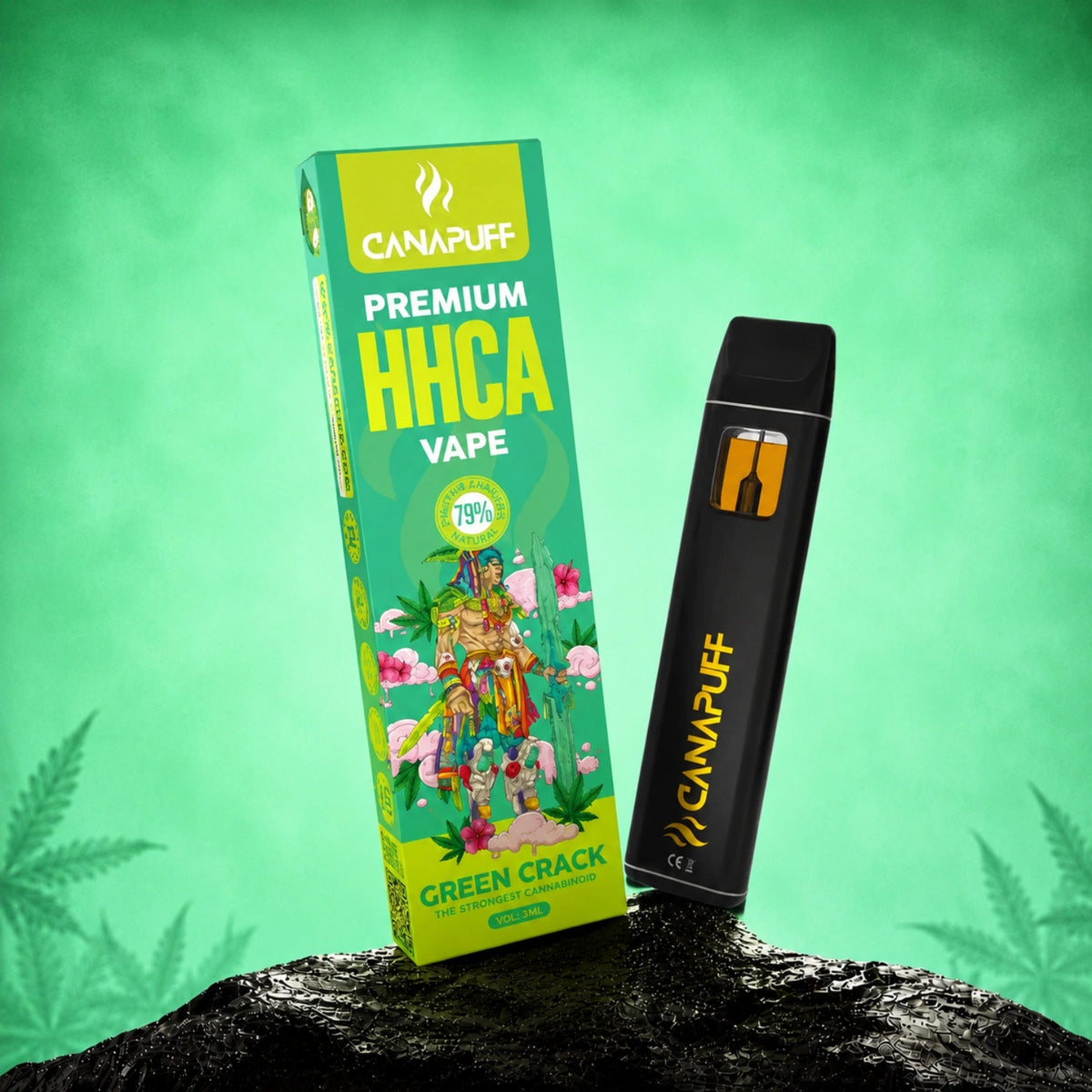 Canapuff HHC-A Vape Green Crack 79%, 1 ml disposable pen with packaging