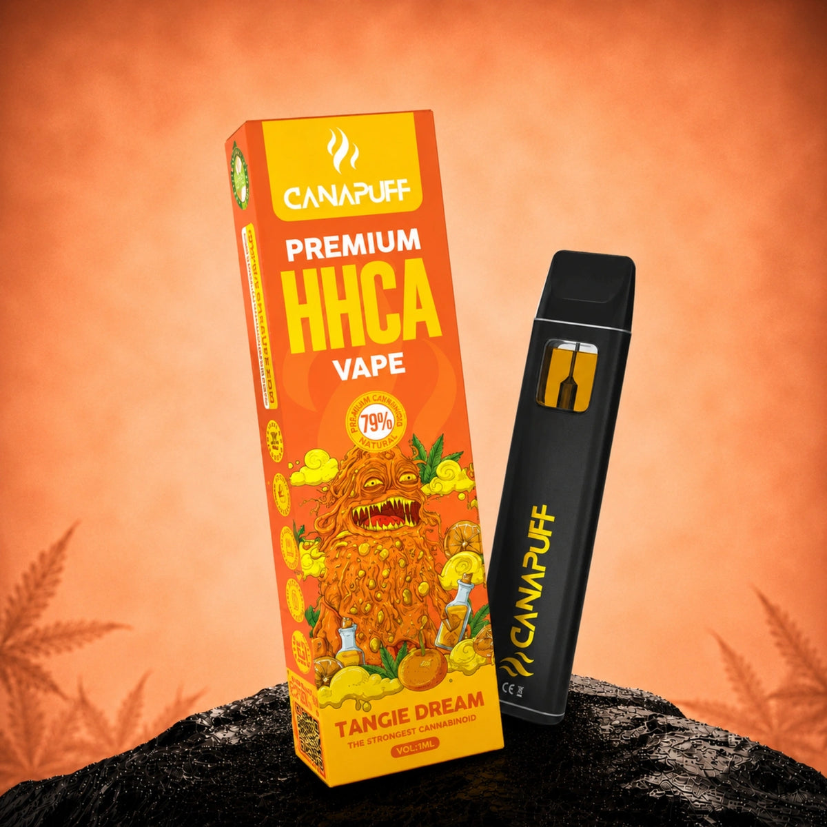 Canapuff HHCA Vape Tangie Dream 79% 1ml disposable pen with packaging