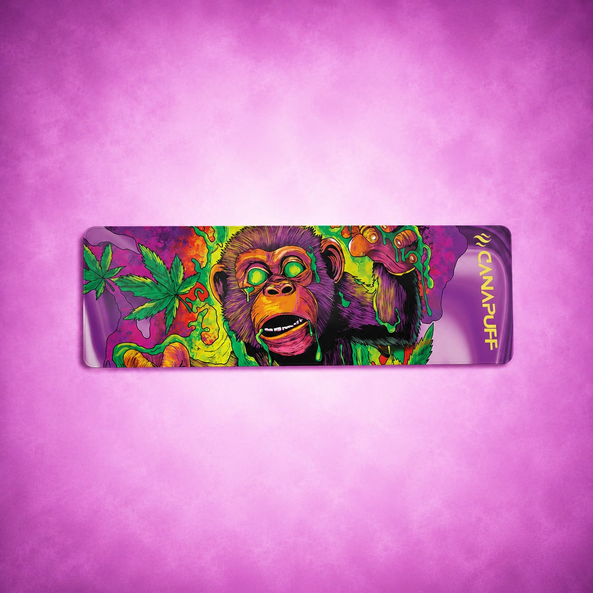 Canapuff Mouse Pad Monkey Glue with colorful monkey artwork and hemp leaf design