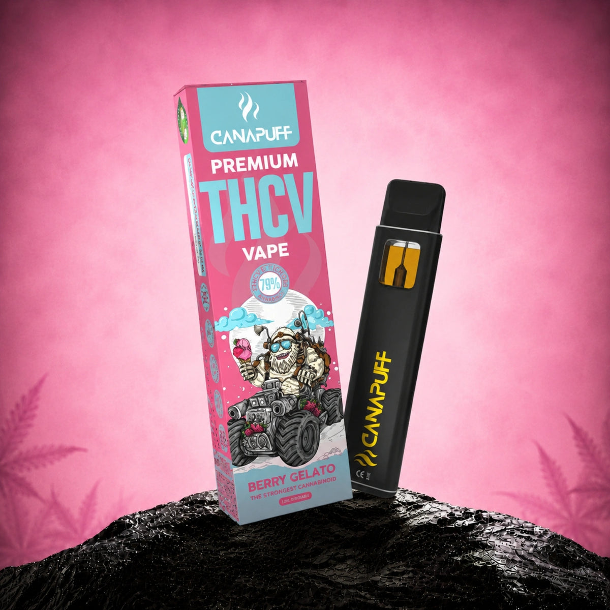 Canapuff THCv Vape 79% 1ml Berry Gelato disposable pen with pink packaging