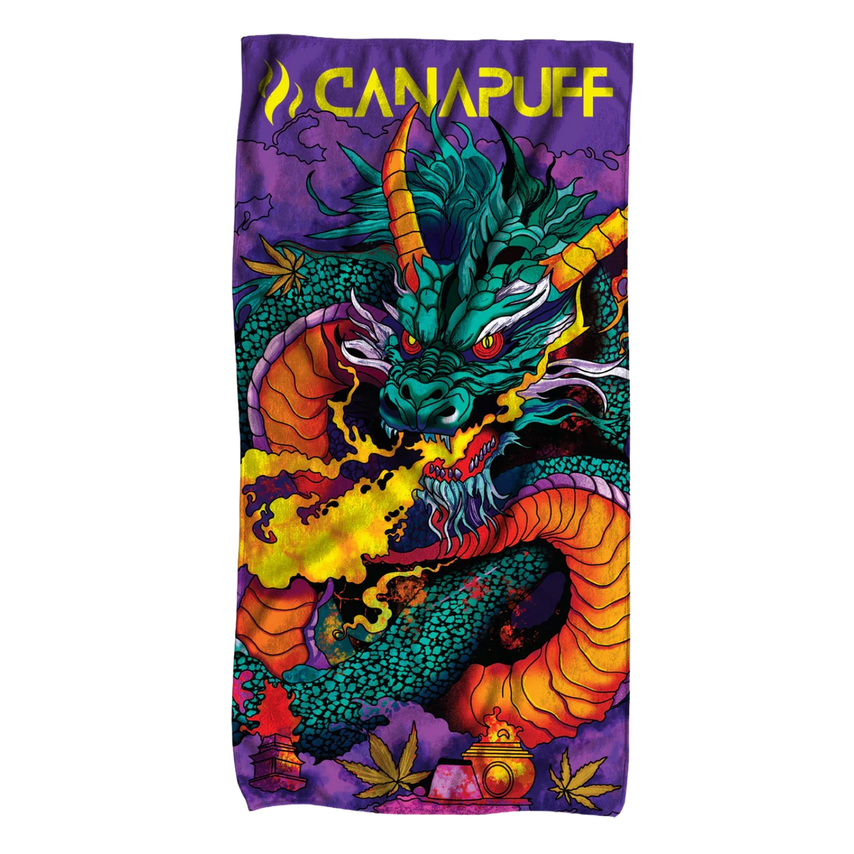 Canapuff Extreme Dragon towel with colorful dragon artwork design