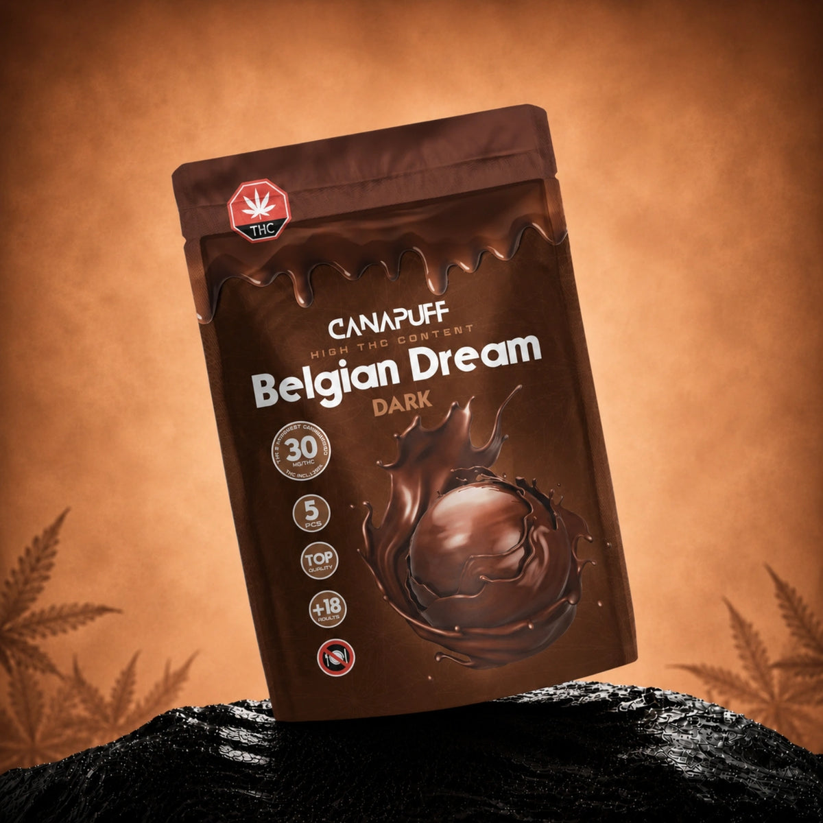 Canapuff Delta 9 Chocolate Bitter dark chocolate pralines, hemp-derived Delta-9 THC, 30 mg
